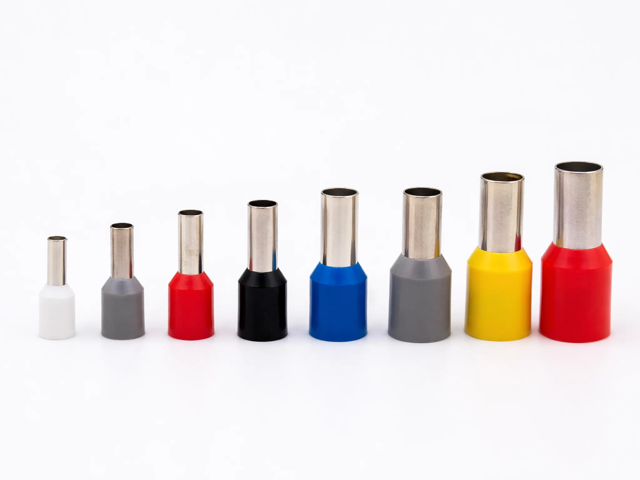 Termnex insulated wire ferrules in DIN 46228 color code white grey red black blue grey yellow red