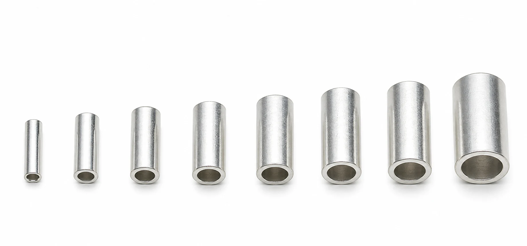 Non-insulated wire ferrules made from plain tin-plated copper tube without plastic collars