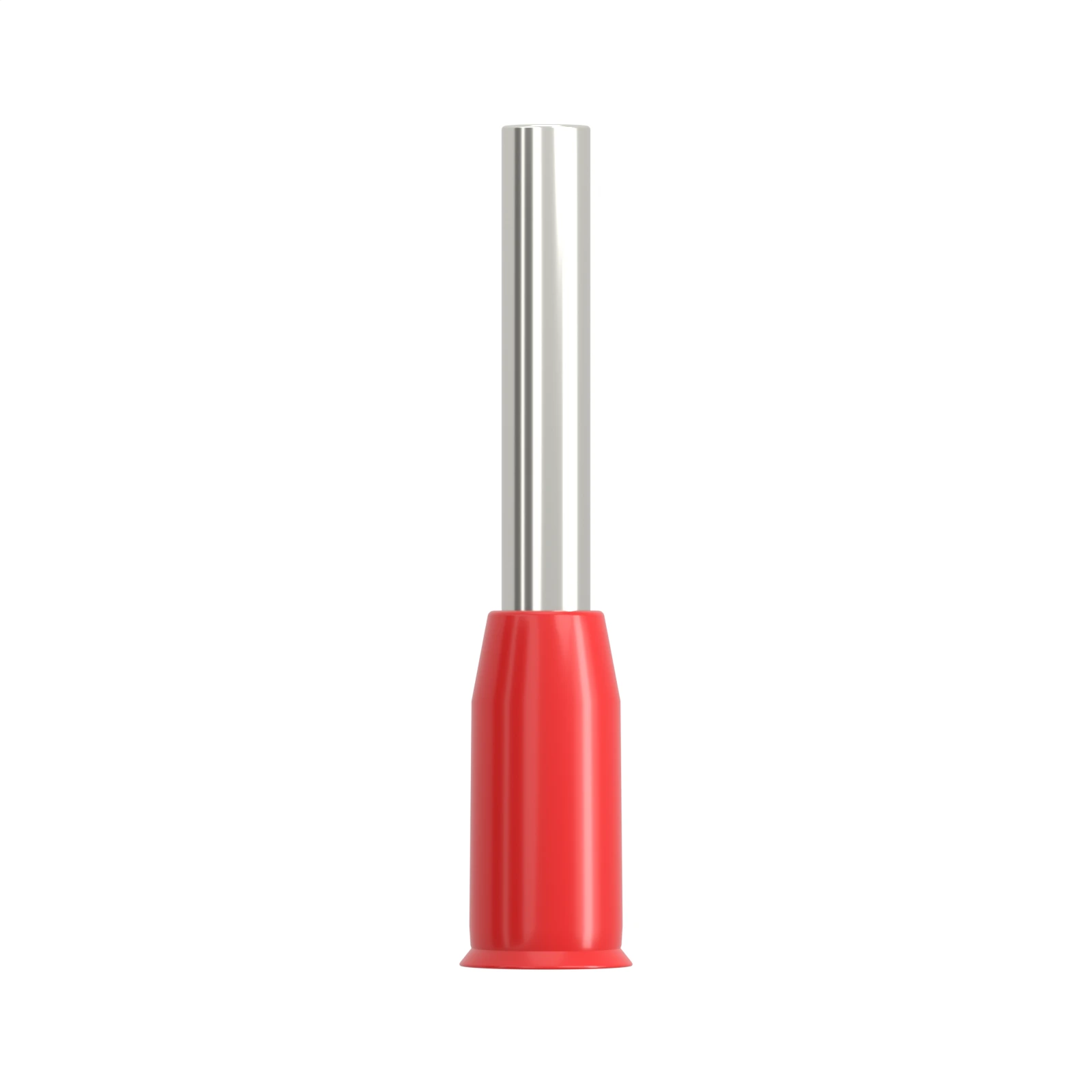 HE0306 red insulated bootlace ferrule, 0.3 mm² / 24 AWG, 6 mm pin, front view