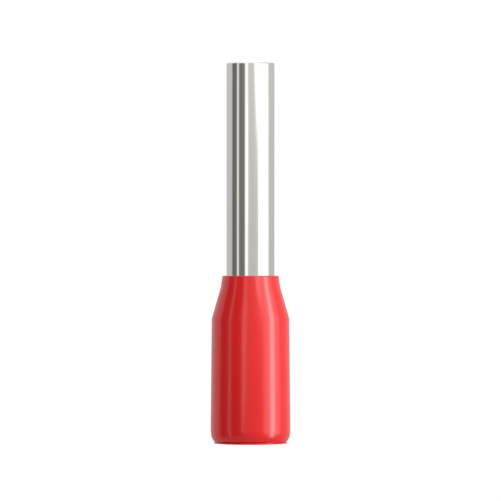 HE1008 red insulated bootlace ferrule, 1 mm² / 18 AWG, 8 mm pin, front view