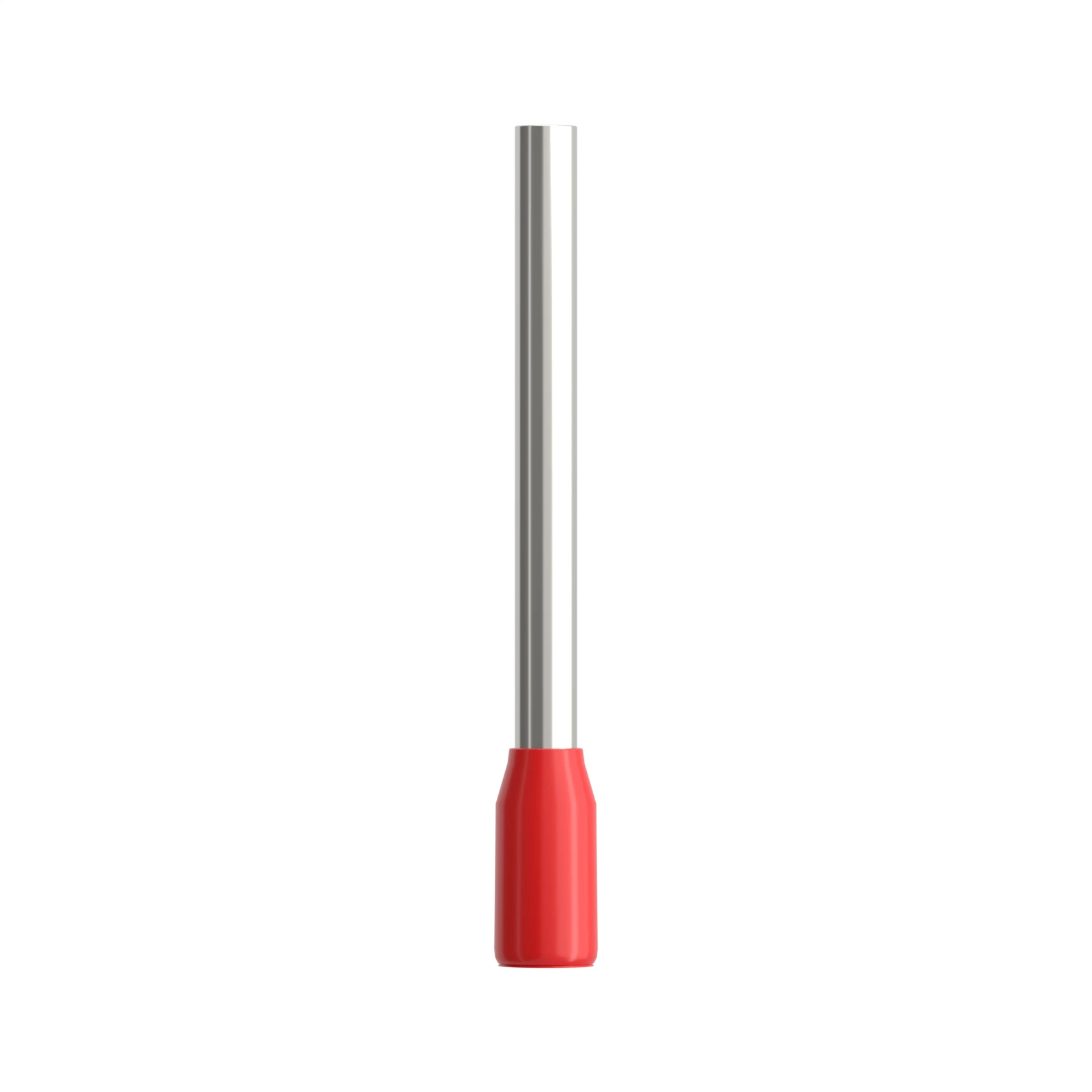 HE1018 red insulated bootlace ferrule, 1 mm² / 18 AWG, 18 mm pin, front view