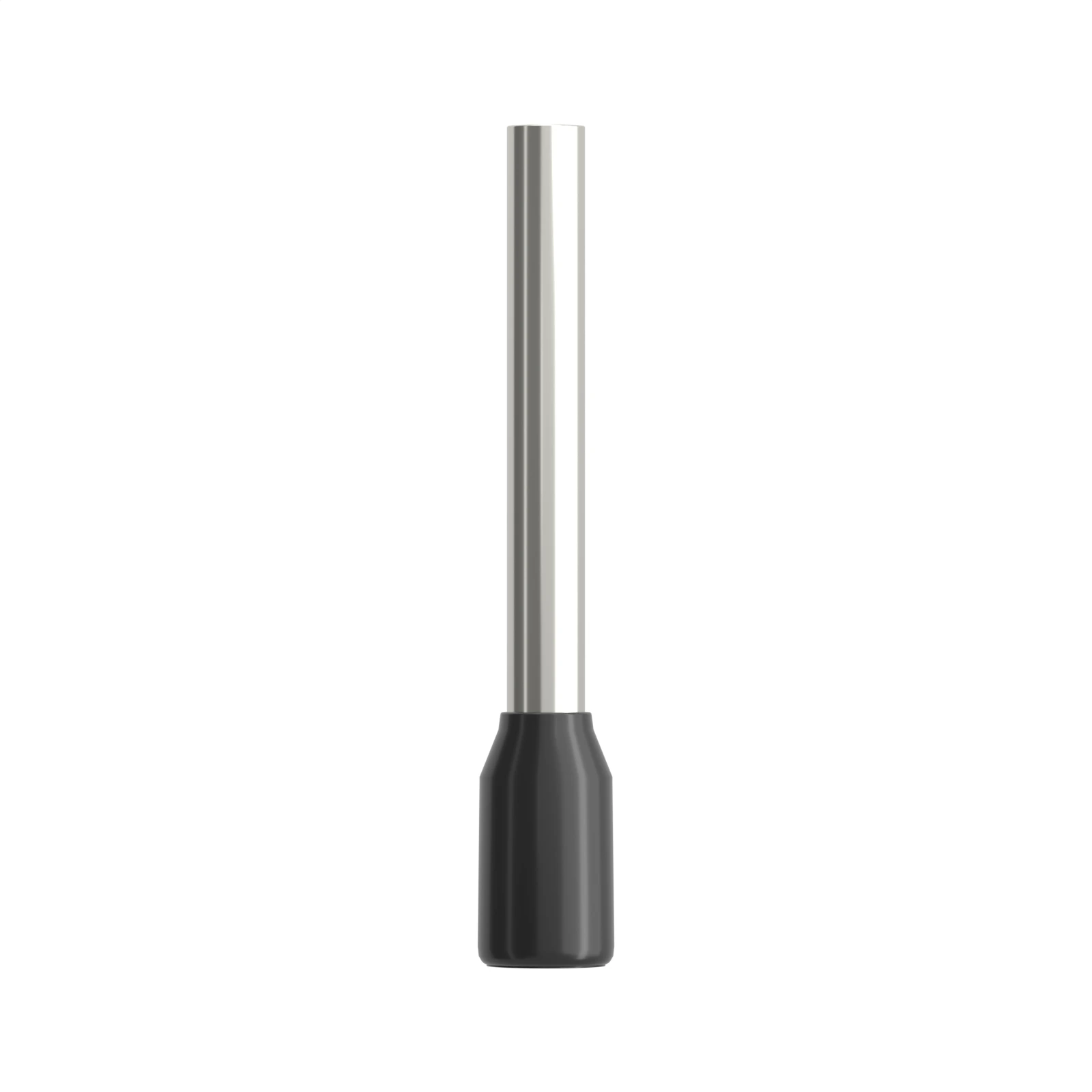 HE1515 black insulated bootlace ferrule, 1.5 mm² / 16 AWG, 15 mm pin, front view
