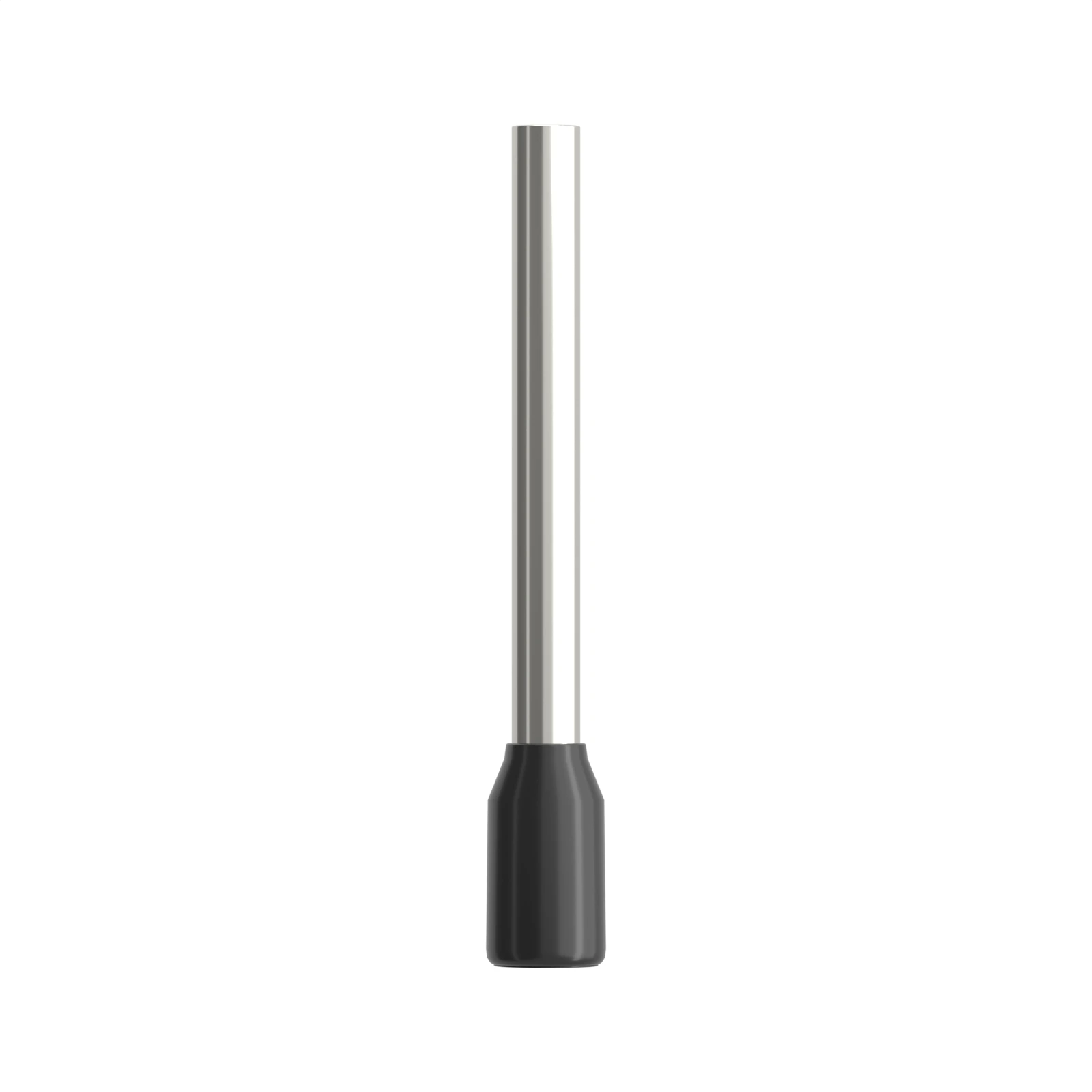 HE1518 black insulated bootlace ferrule, 1.5 mm² / 16 AWG, 18 mm pin, front view