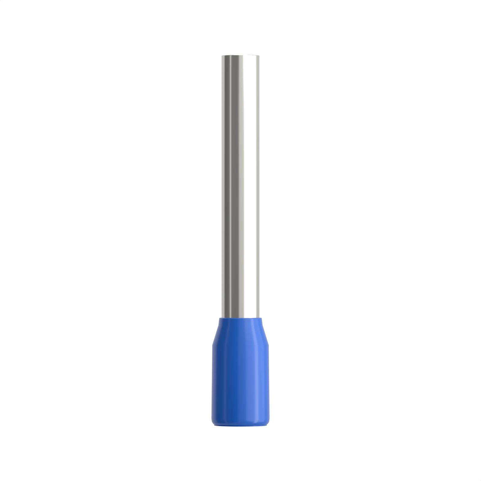 HE2518 blue insulated bootlace ferrule, 2.5 mm² / 14 AWG, 18 mm pin, front view