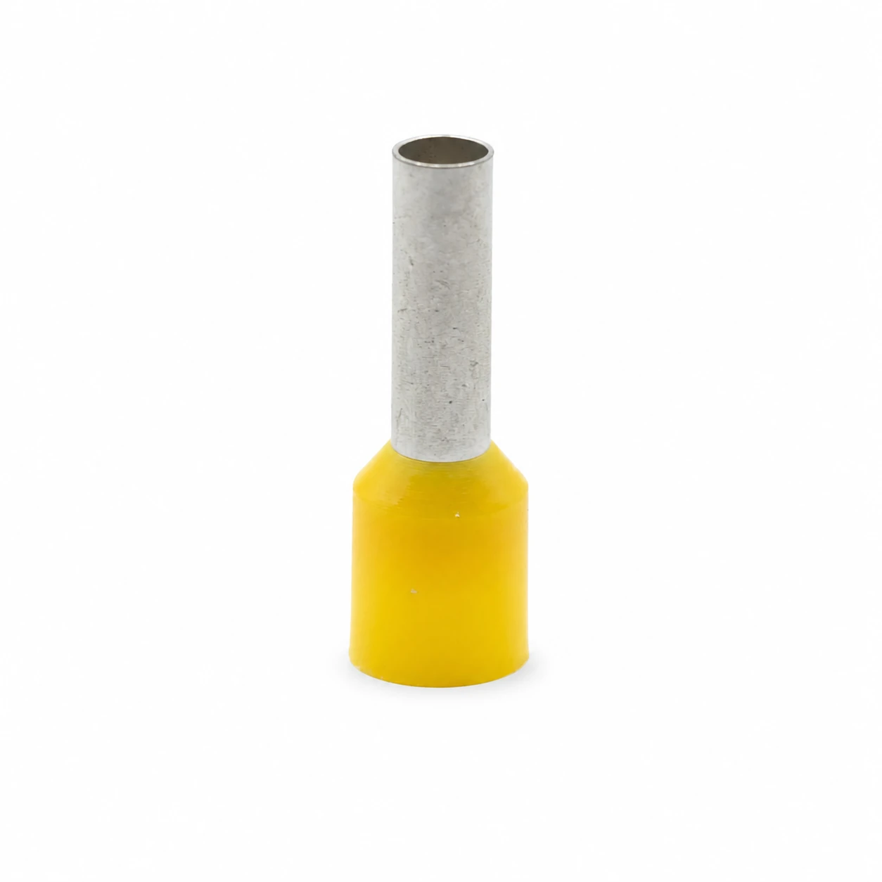 Yellow insulated wire ferrule for 6 mm2 showing DIN 47002 colour identification
