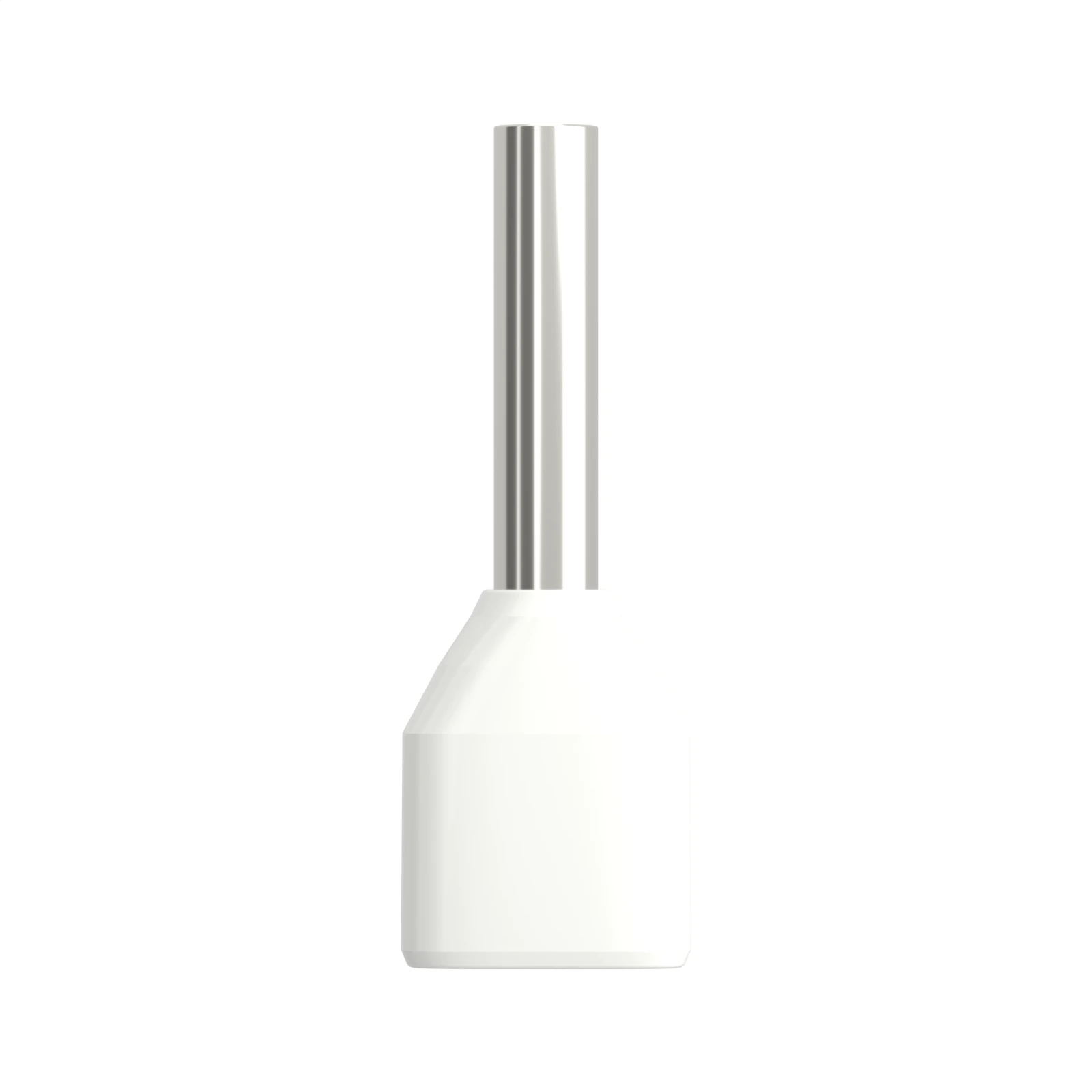 HTE0508 white insulated twin bootlace ferrule, 2×0.5 mm² / 22 AWG, 8 mm pin, front view