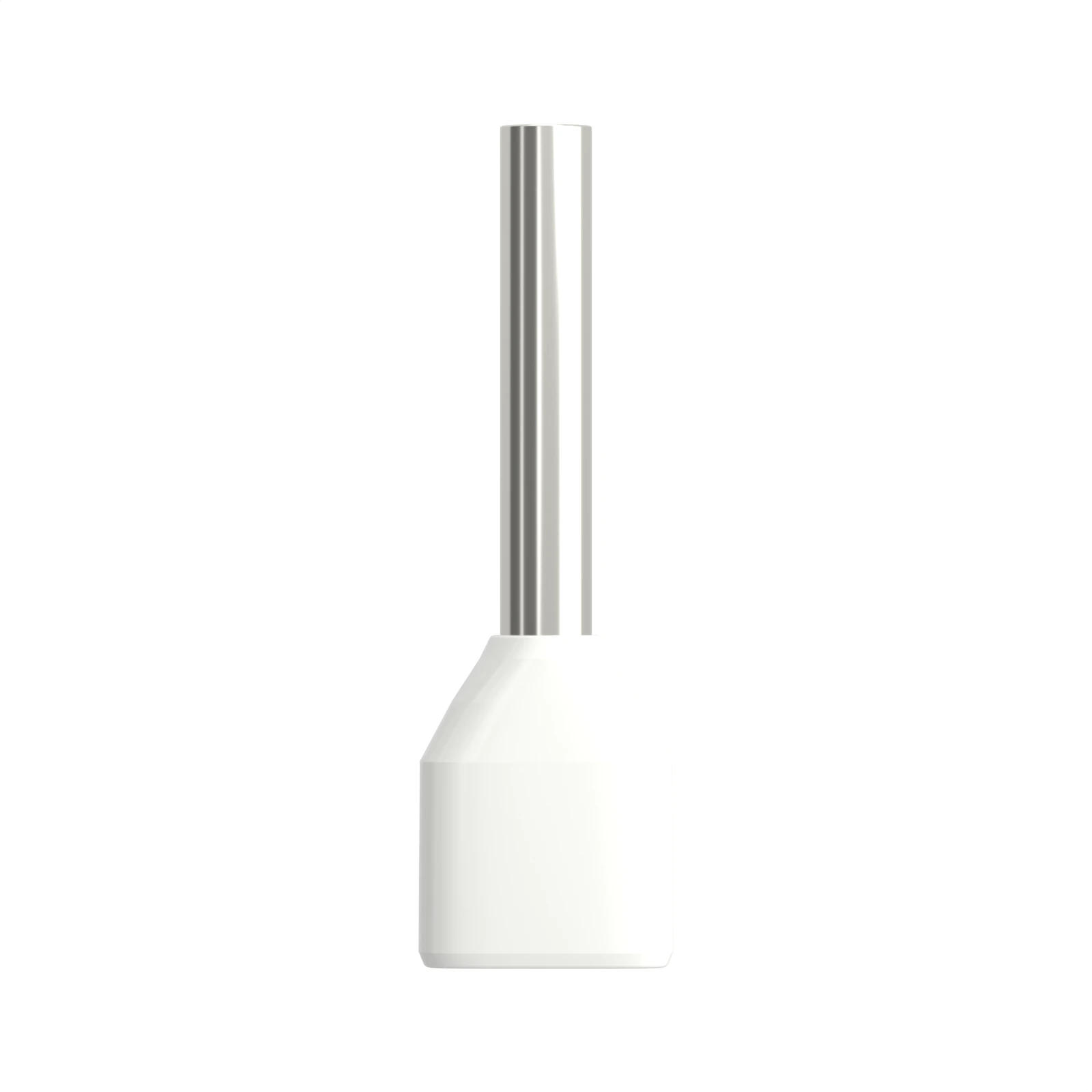 HTE0510 white insulated twin bootlace ferrule, 2×0.5 mm² / 22 AWG, 10 mm pin, front view
