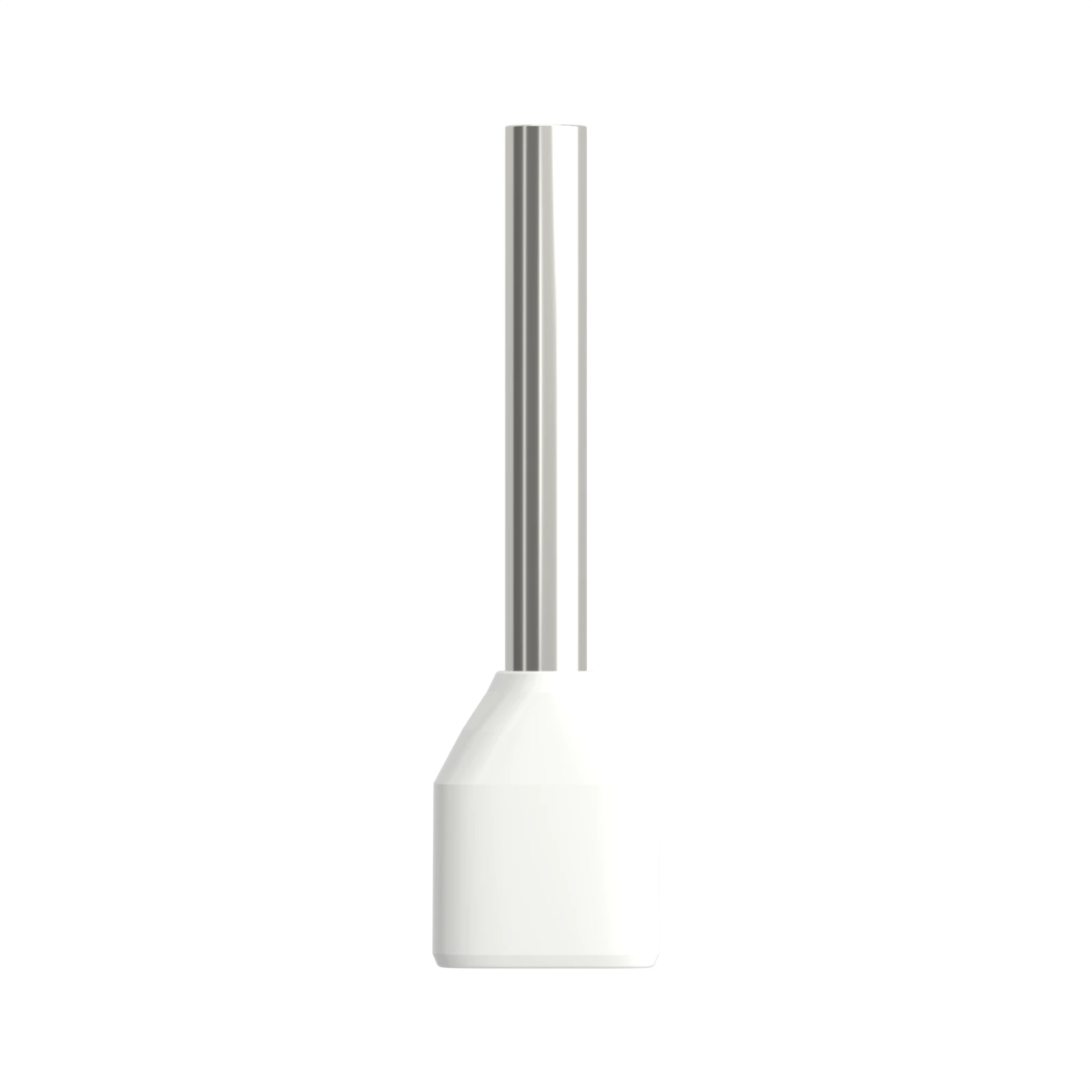 HTE0512 white insulated twin bootlace ferrule, 2×0.5 mm² / 22 AWG, 12 mm pin, front view