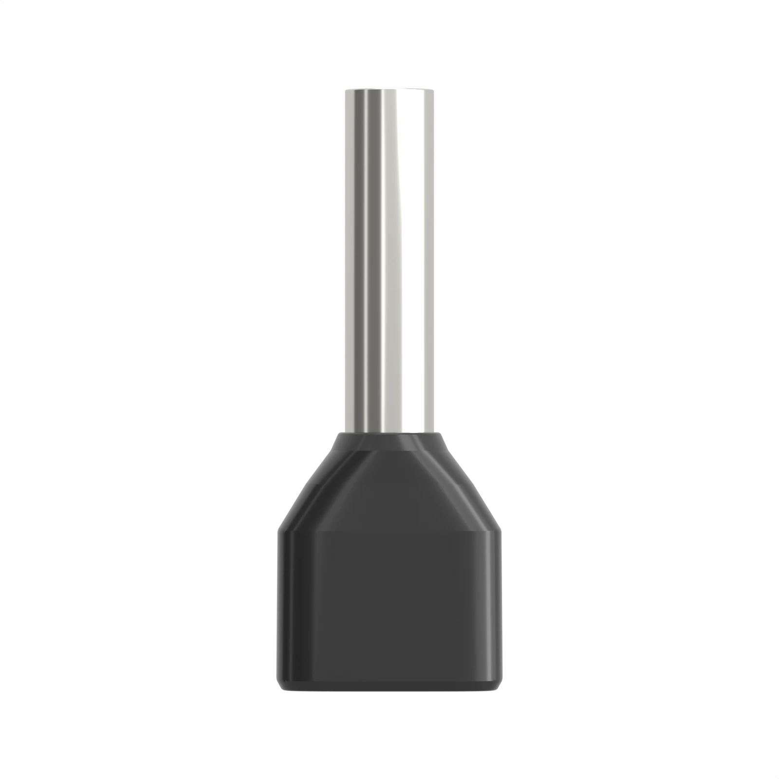 HTE1510 black insulated twin bootlace ferrule, 2×1.5 mm² / 16 AWG, 10 mm pin, front view