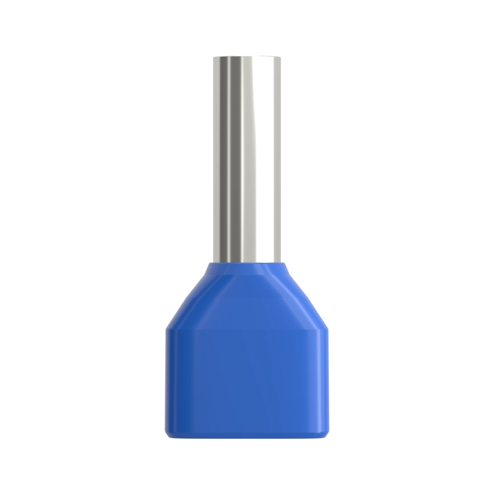HTE2510 blue insulated twin bootlace ferrule, 2×2.5 mm² / 14 AWG, 10 mm pin, front view