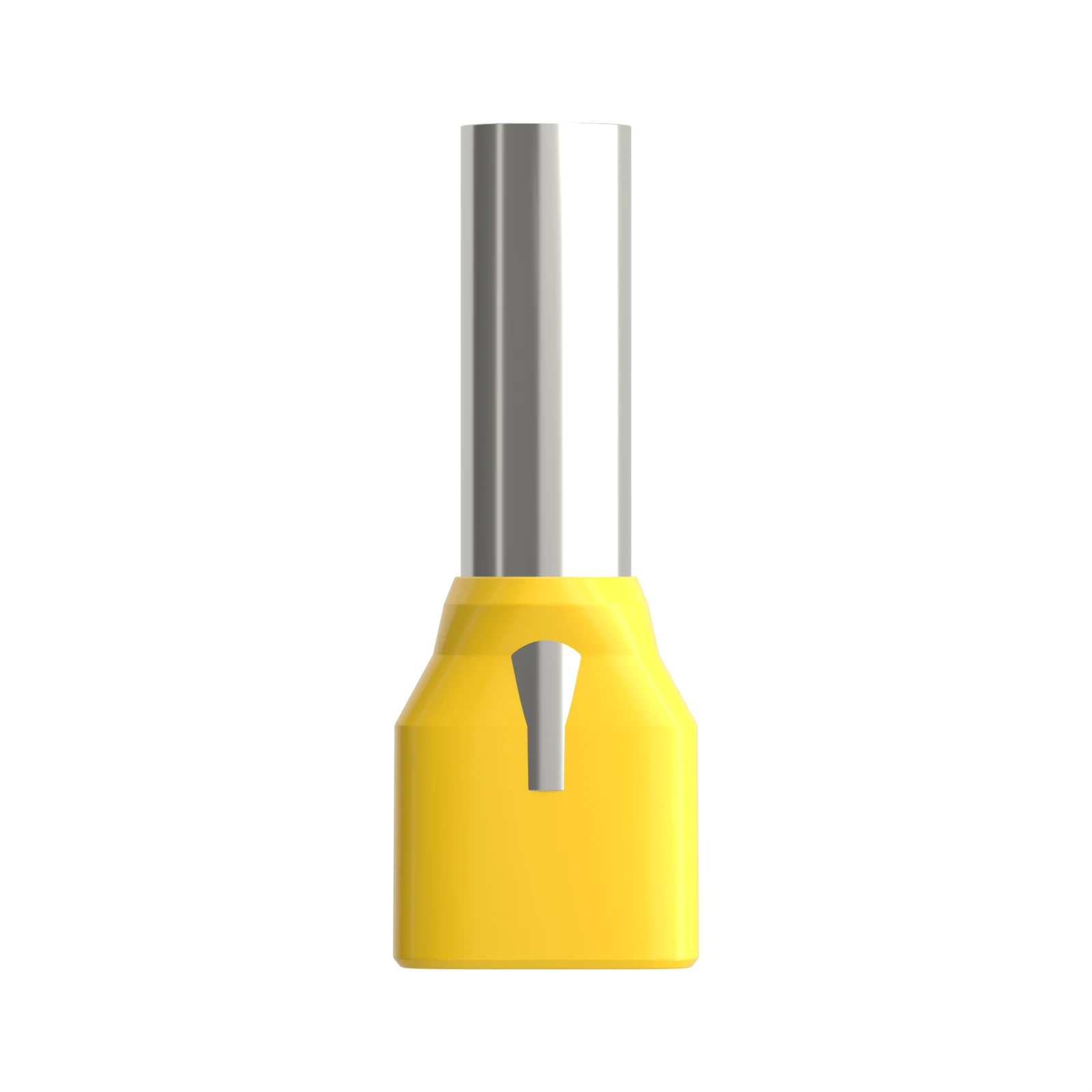 HTE6014 yellow insulated twin bootlace ferrule, 2×6 mm² / 10 AWG, 14 mm pin, front view
