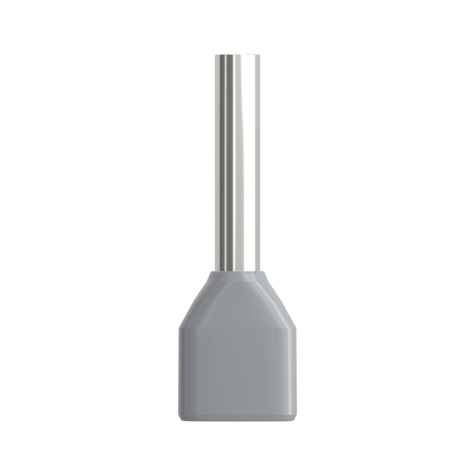 HTE7510 grey insulated twin bootlace ferrule, 2×0.75 mm² / 20 AWG, 10 mm pin, front view