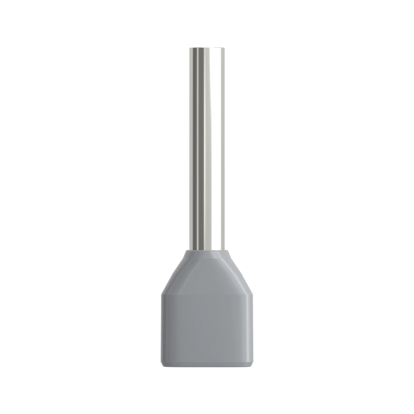 HTE7512 grey insulated twin bootlace ferrule, 2×0.75 mm² / 20 AWG, 12 mm pin, front view