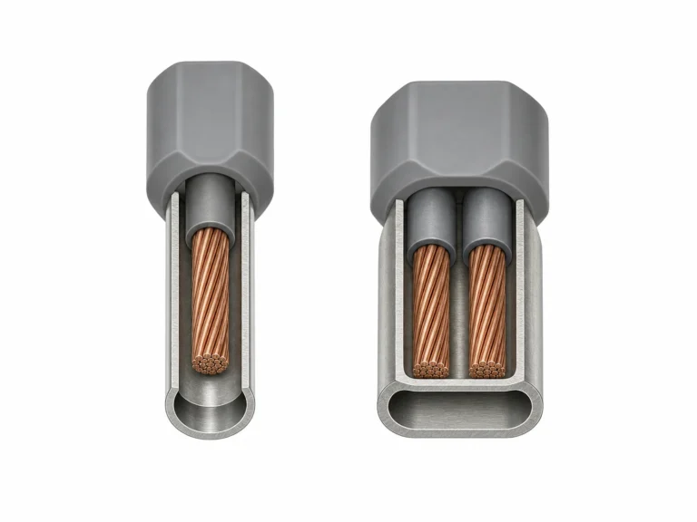 Single and twin wire ferrule cutaways showing one and two conductor entries