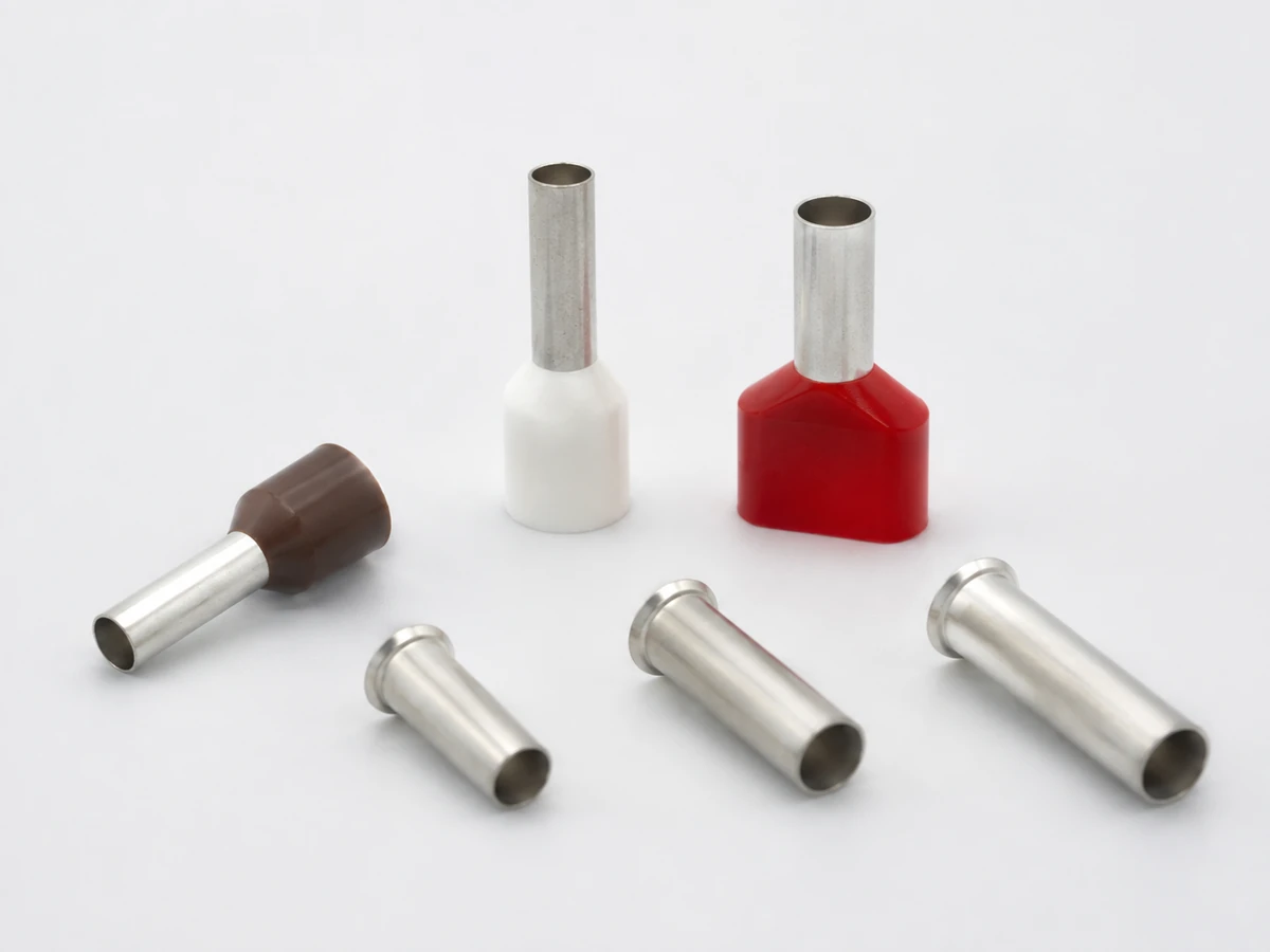 Representative 10 mm² or 8 AWG bootlace ferrule family: insulated single-wire, twin, non-insulated models
