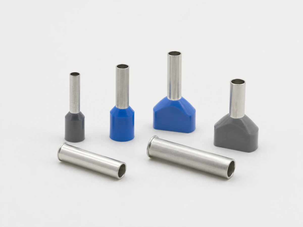 Representative 2.5 mm² or 14 AWG bootlace ferrule family: insulated single-wire, twin, non-insulated models