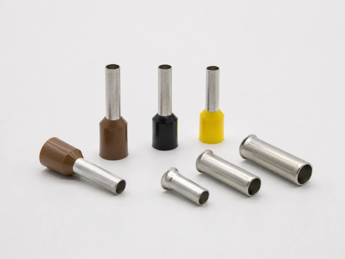 Representative 25 mm² or 4 AWG bootlace ferrule family: insulated single-wire, non-insulated models