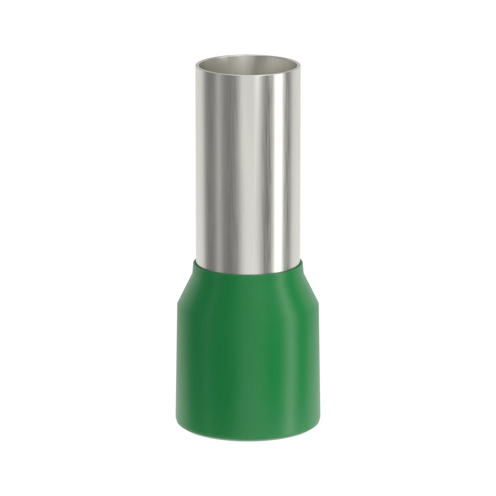 HE16-12 green insulated bootlace ferrule, 16 mm² / 6 AWG, 12 mm pin, front view