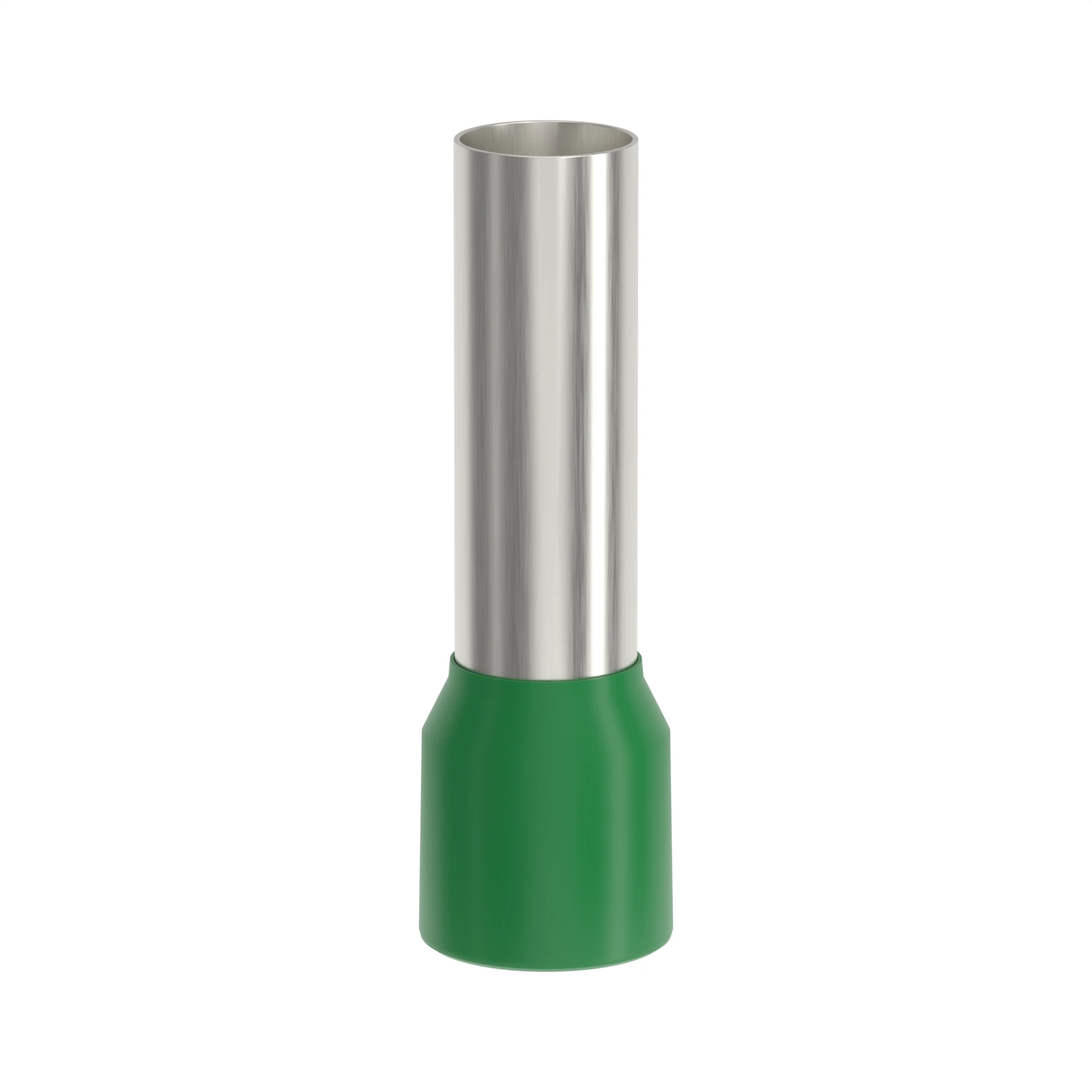 HE16-18 green insulated bootlace ferrule, 16 mm² / 6 AWG, 18 mm pin, front view
