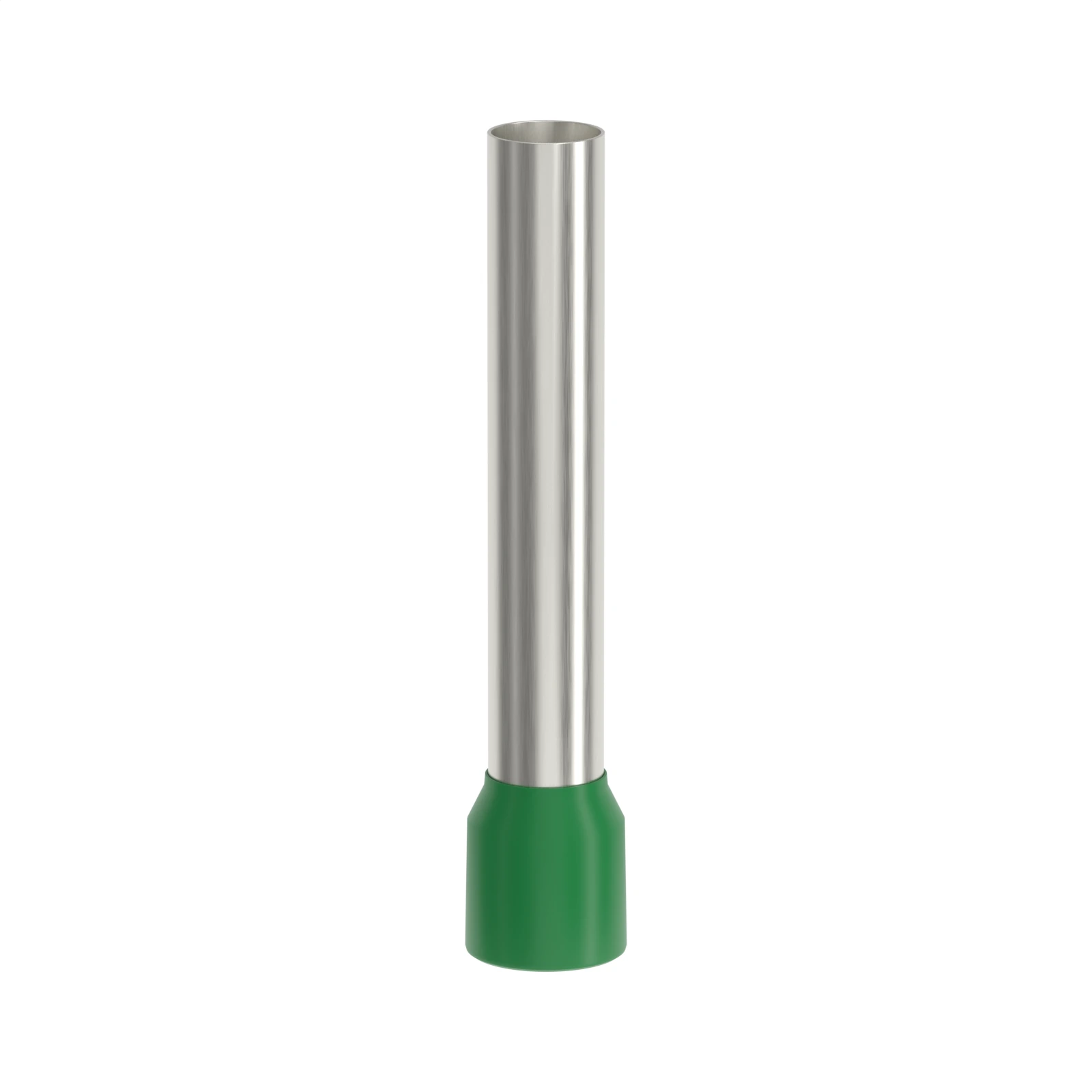 HE16-35 green insulated bootlace ferrule, 16 mm² / 6 AWG, 35 mm pin, front view