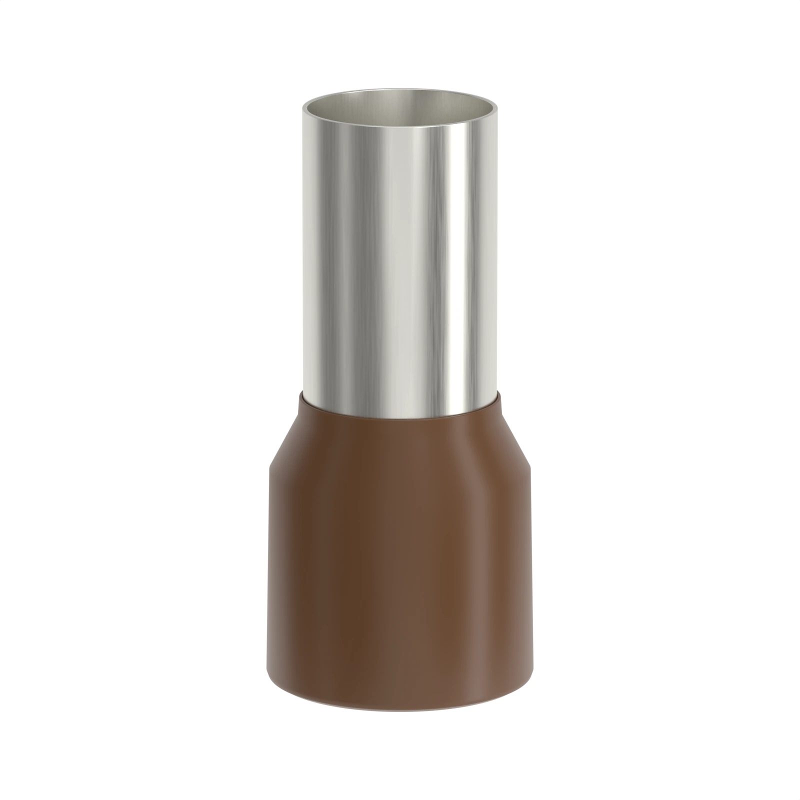 HE25-12 brown insulated bootlace ferrule, 25 mm² / 4 AWG, 12 mm pin, front view
