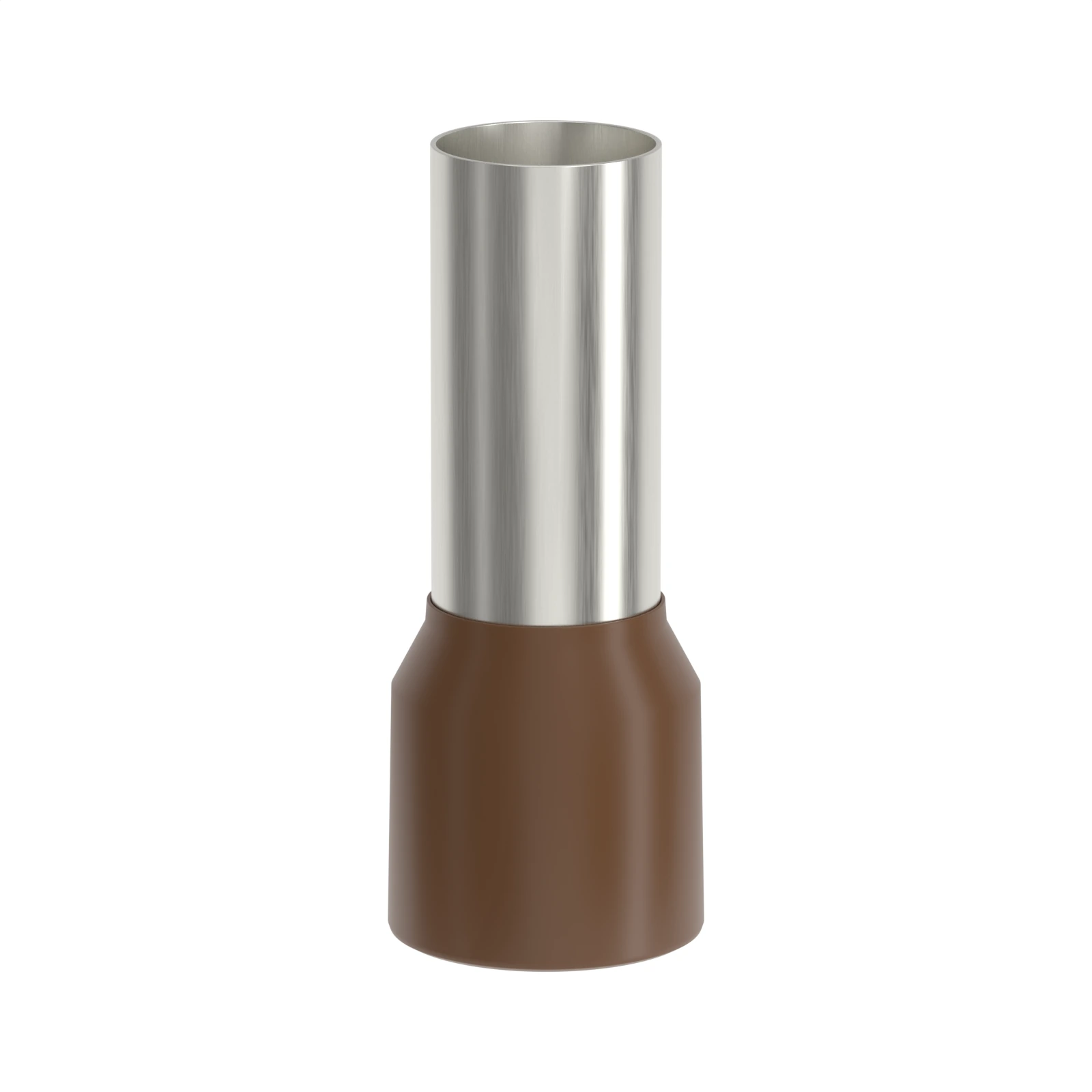 HE25-16 brown insulated bootlace ferrule, 25 mm² / 4 AWG, 16 mm pin, front view