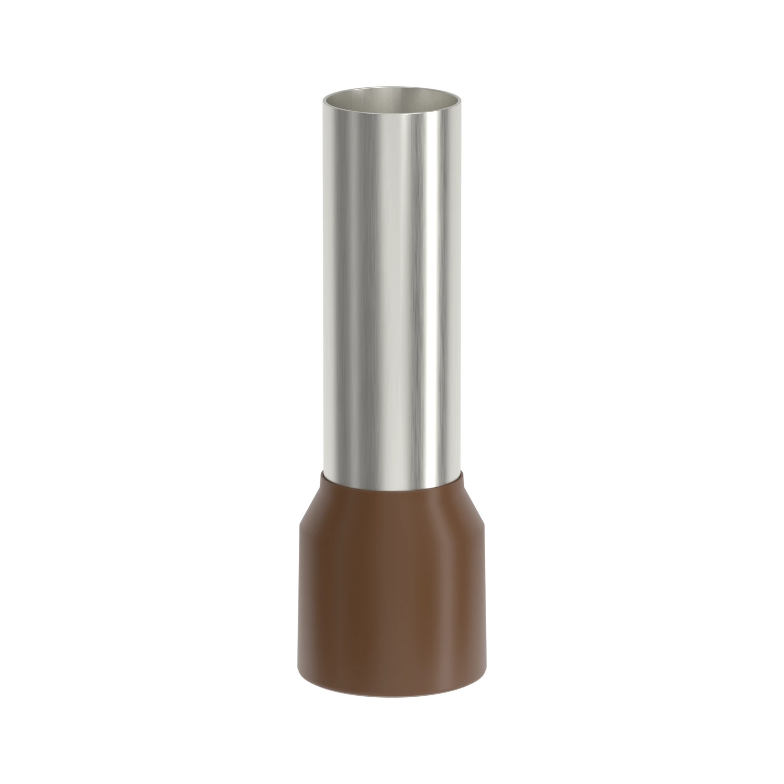 HE25-22 brown insulated bootlace ferrule, 25 mm² / 4 AWG, 22 mm pin, front view
