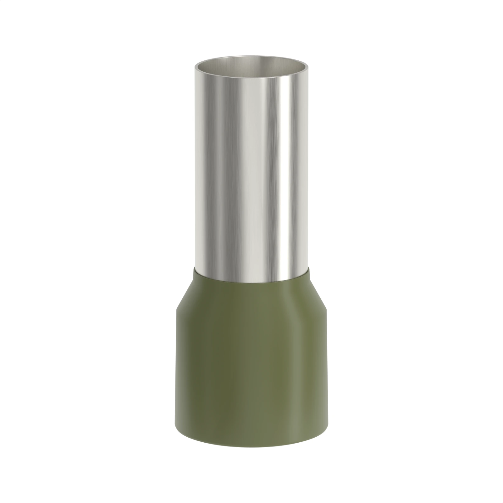 HE50-20 olive insulated bootlace ferrule, 50 mm² / 1/0 AWG, 20 mm pin, front view