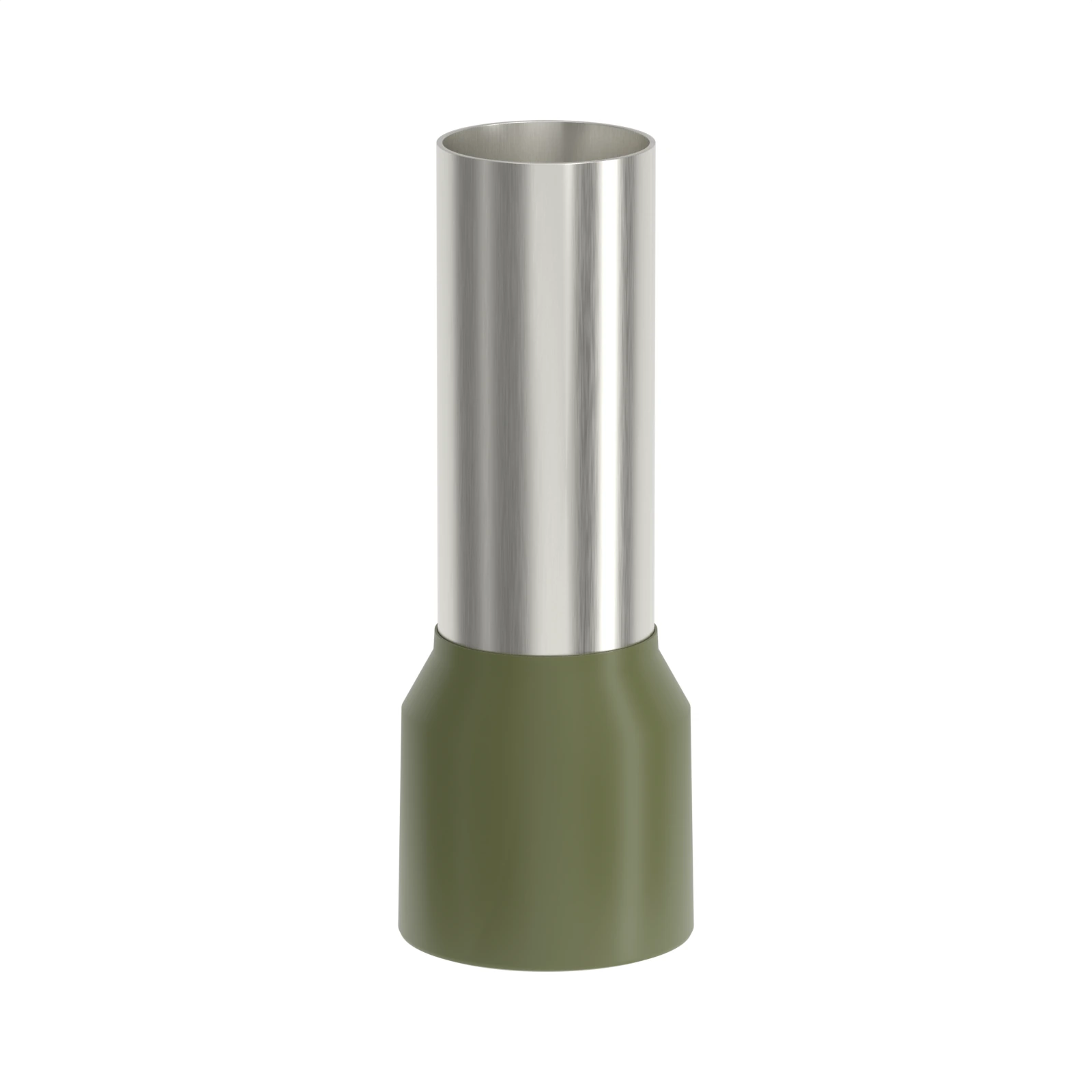 HE50-25 olive insulated bootlace ferrule, 50 mm² / 1/0 AWG, 25 mm pin, front view