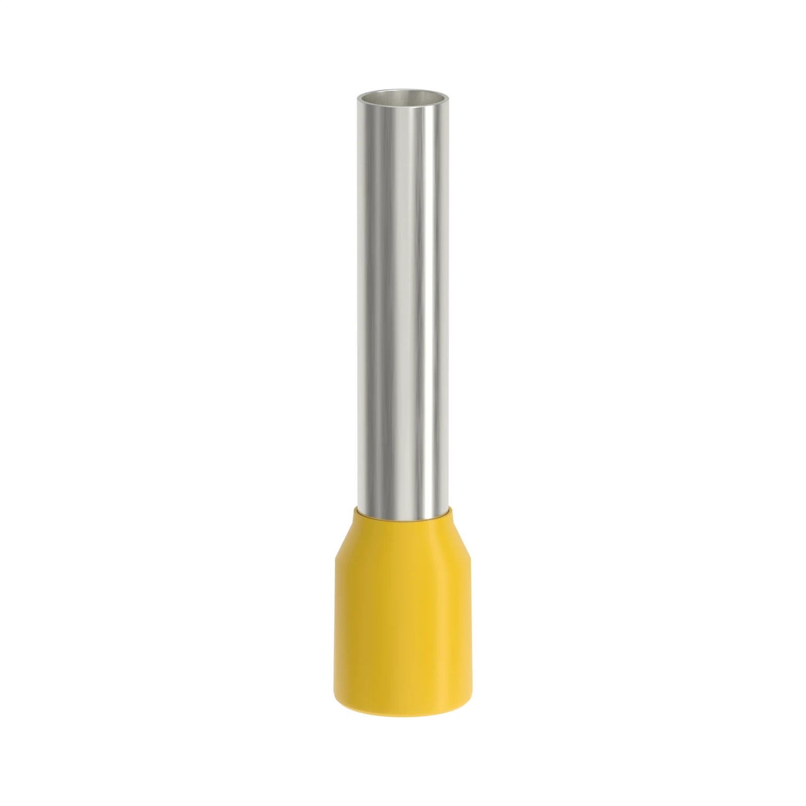 HE6018 yellow insulated bootlace ferrule, 6 mm² / 10 AWG, 18 mm pin, front view