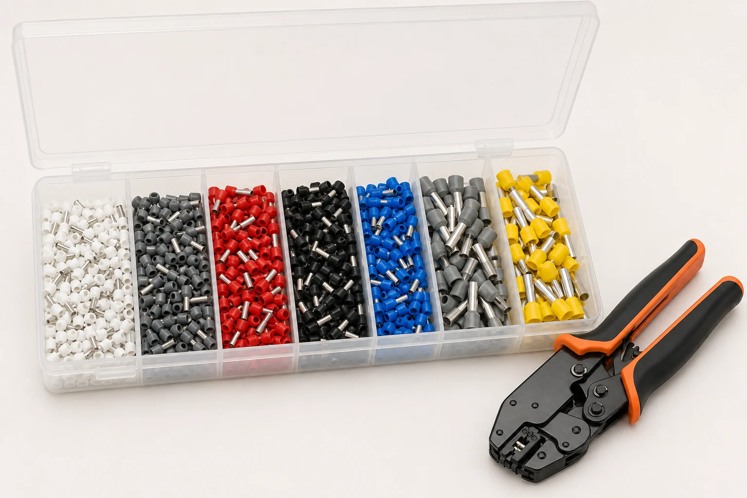 TNX-K1200 insulated wire ferrule kit with seven sizes and ratchet crimping tool