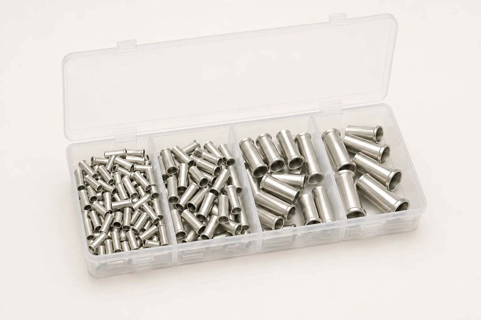 TNX-N350 non-insulated wire ferrule assortment box with four power-wiring sizes
